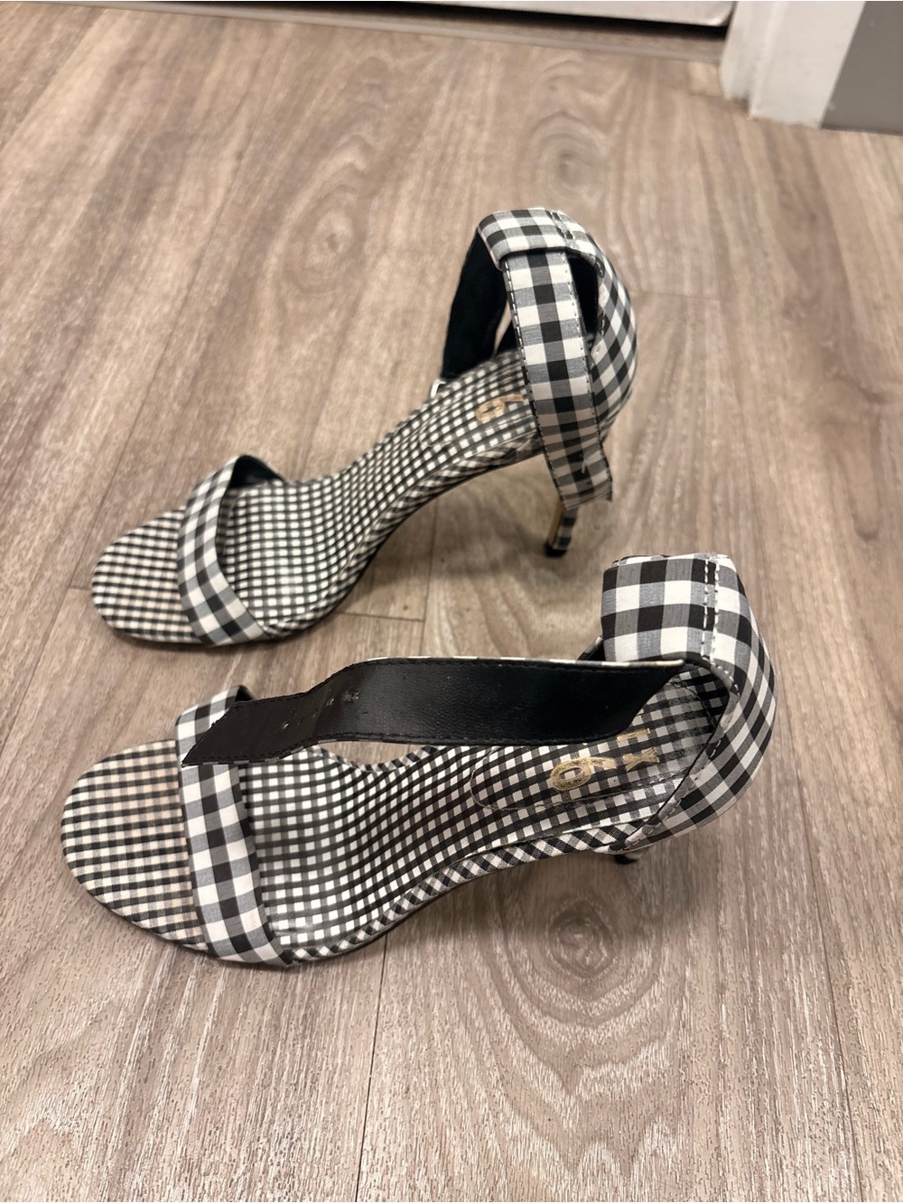 Black & White Gingham Ankle Strap Heels - Women